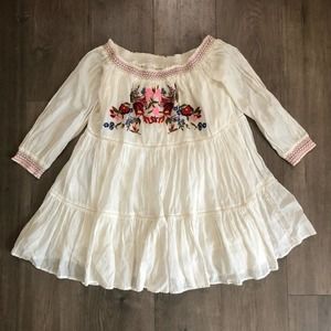 Free People Ivory Sunbeams Boho Embroidered Dress S